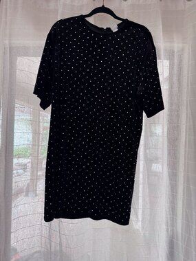 H&M Black Velvet Rhinestone Top Short Sleeve Sheer Back Size Small